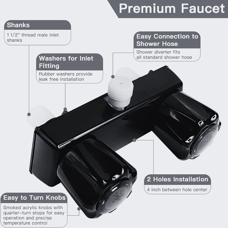 DSRTLP RV Shower Faucet, Camper Shower Faucet Replacement, with 2 knobs 4 Inches Outdoor Shower Faucet use for Mobile outside Van Travel Trailer Motorhome Bathroom and Boat(Black Faucet) - Image 3